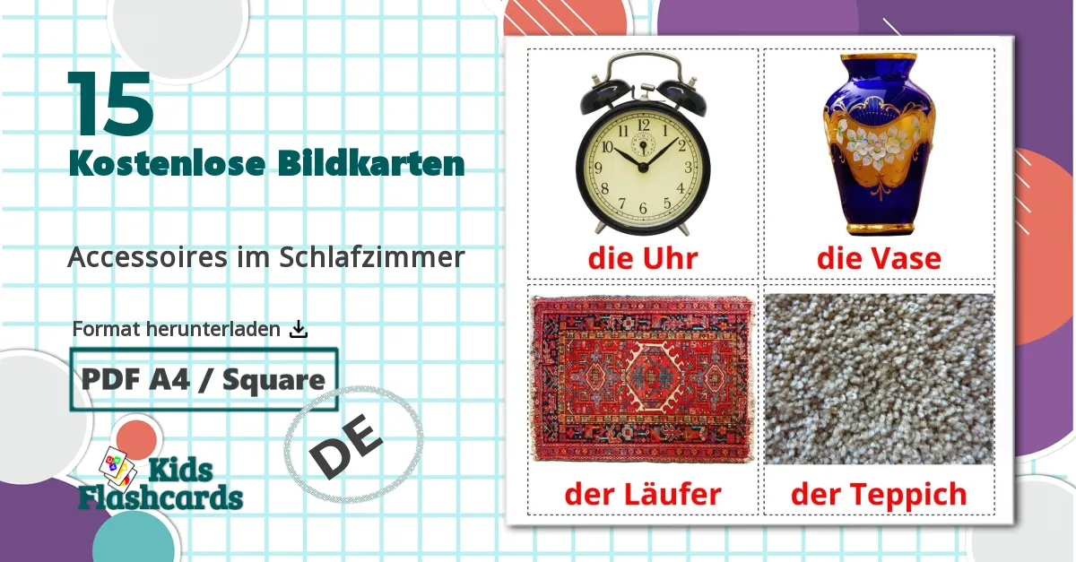 15 Bildkarten für Accessoires im Schlafzimmer