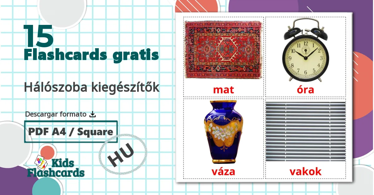 15 tarjetas didacticas de Hálószoba kiegészítők