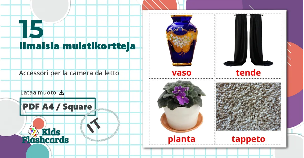 15 Accessori per la camera da letto lasten kuvakortit
