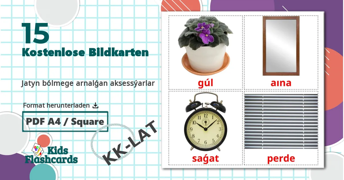 15 Bildkarten für Jatyn bólmege arnalǵan aksessýarlar