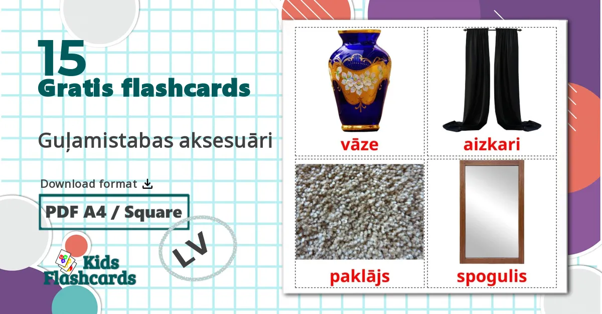 15 Guļamistabas aksesuāri billedkort for børn