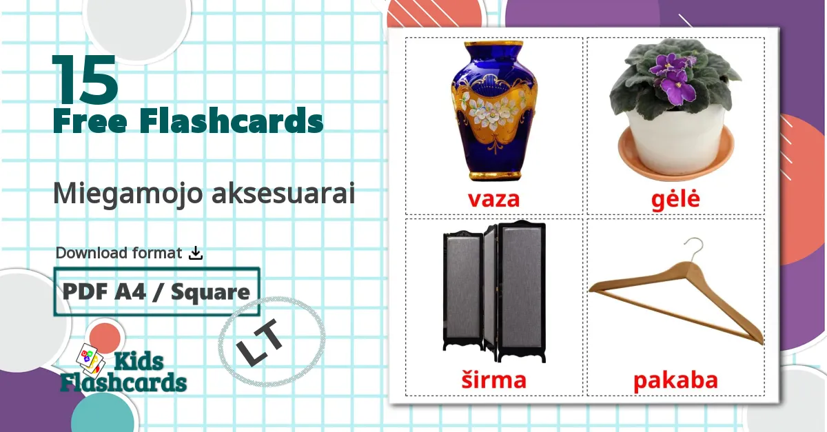 15 Miegamojo aksesuarai flashcards