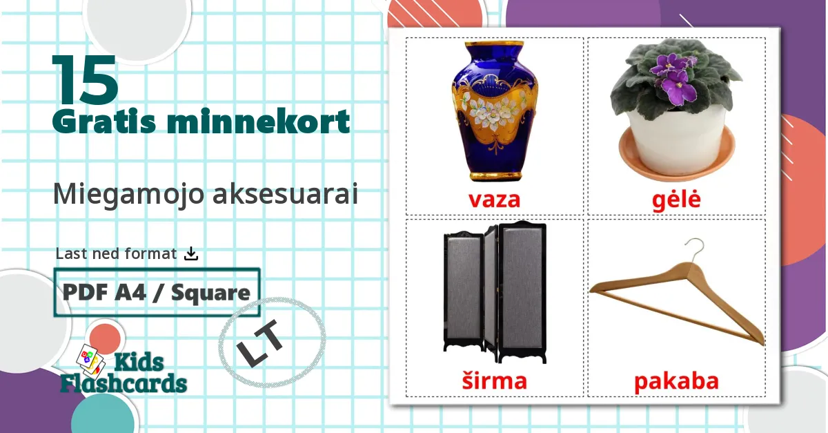 15 Miegamojo aksesuarai bildekort