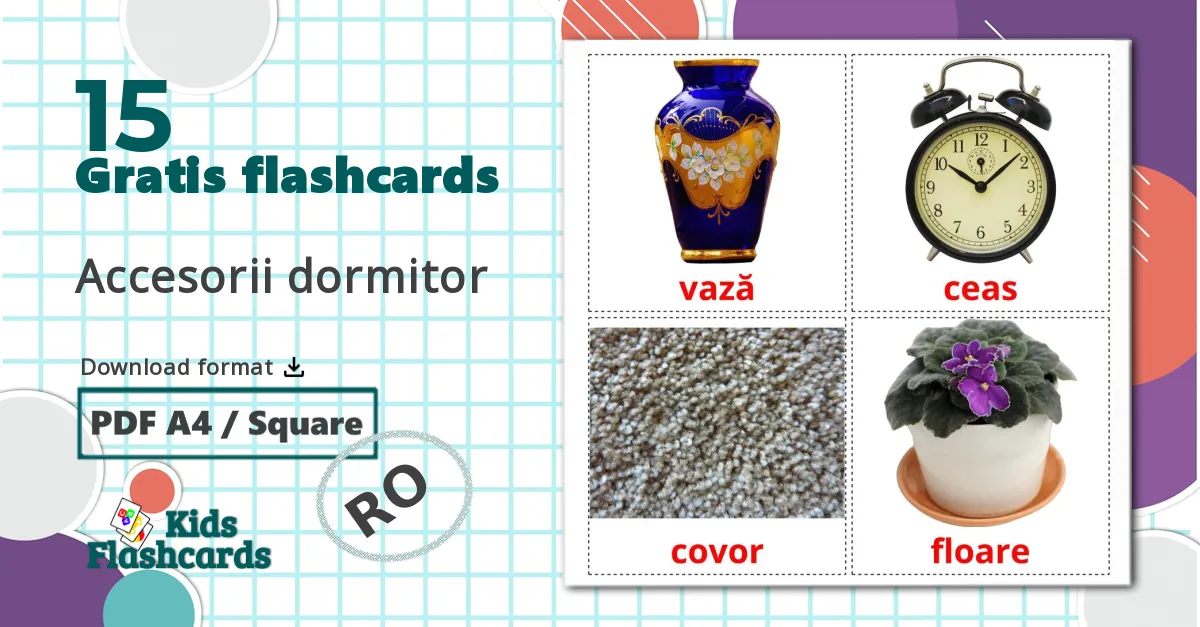 15 Accesorii dormitor  billedkort for børn