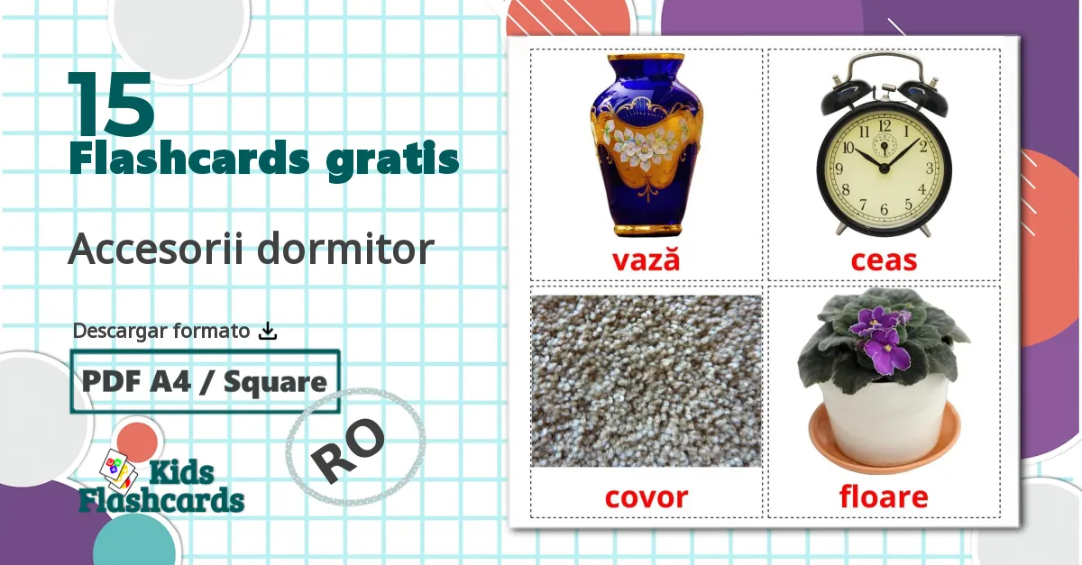 15 tarjetas didacticas de Accesorii dormitor