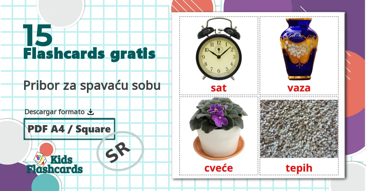 15 tarjetas didacticas de Pribor za spavaću sobu