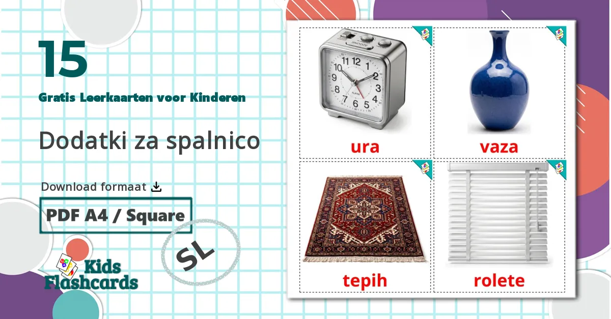 15 Slaapkameraccessoires Leerkaarten voor kinderen