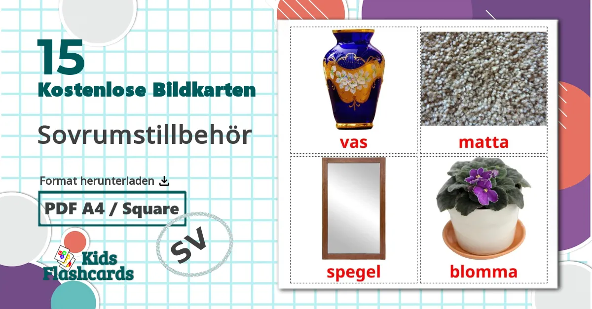 15 Bildkarten für Sovrumstillbehör