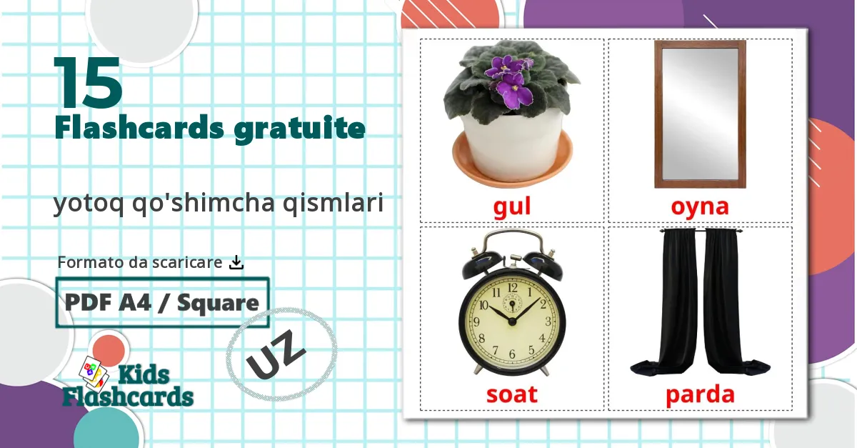 15 flashcards di Accessori per la camera da letto