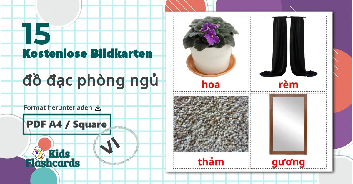 15 Bildkarten für đồ đạc phòng ngủ