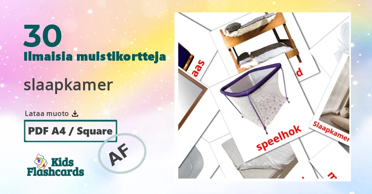 slaapkamer – lasten kuvakortit afrikaansksi sanastoon