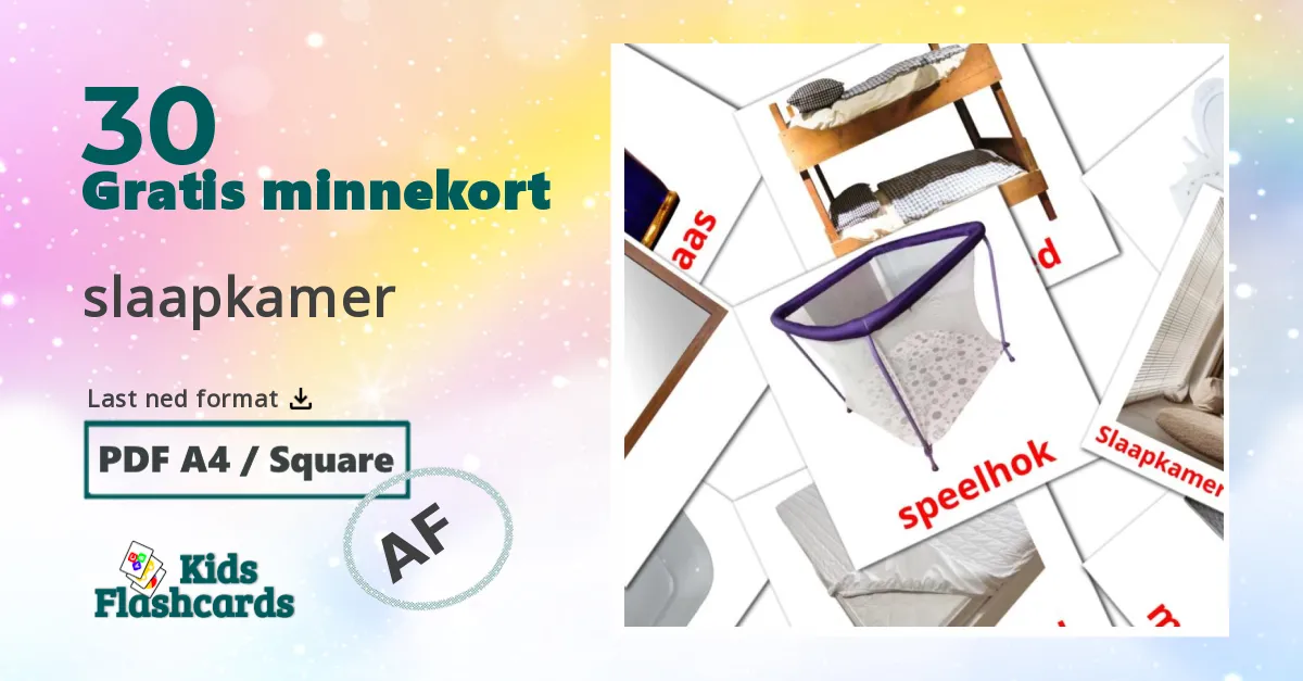 slaapkamer bildekort for barn på afrikaans