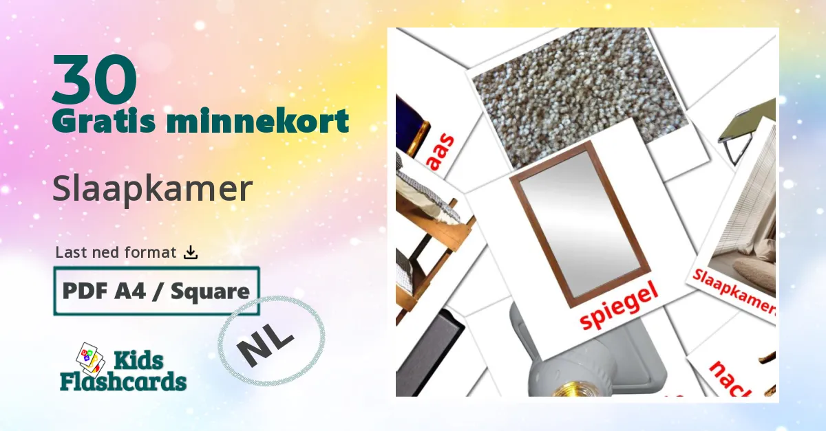 Slaapkamer bildekort for barn på nederlandsk