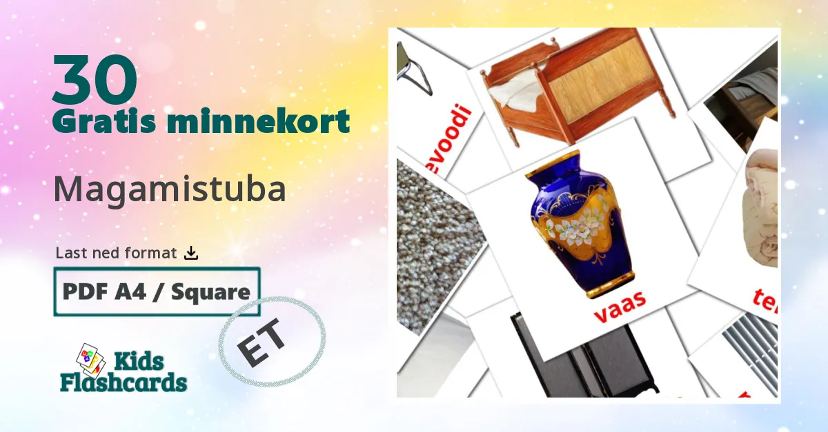 Magamistuba bildekort for barn på estonisk