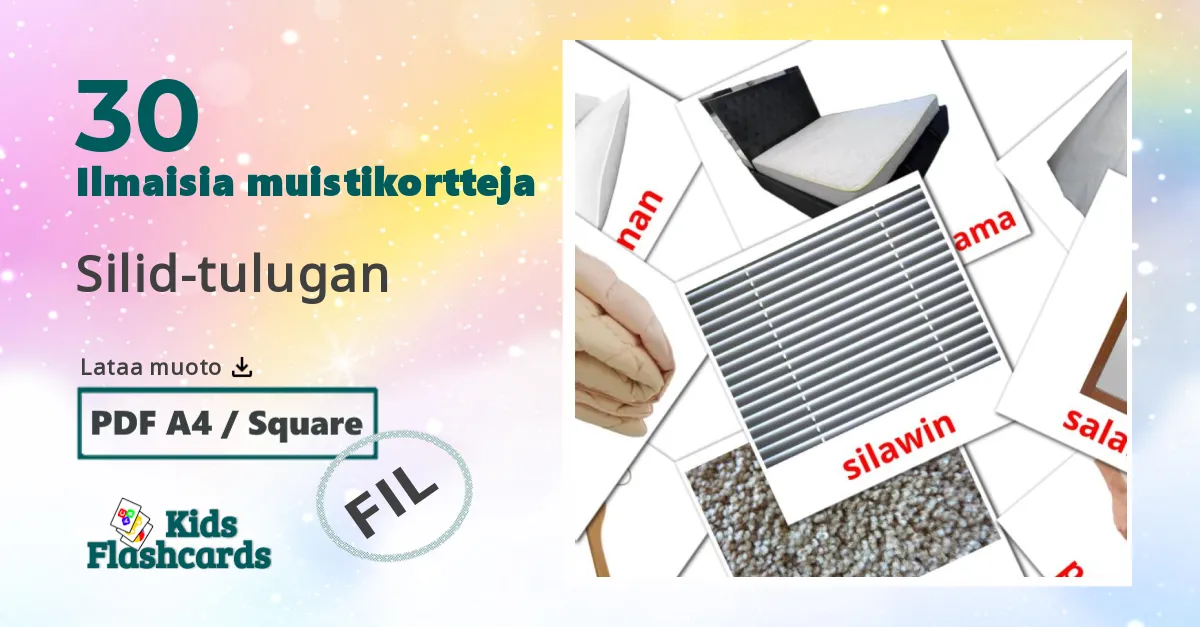 Silid-tulugan – lasten kuvakortit filippiiniläiseksi sanastoon