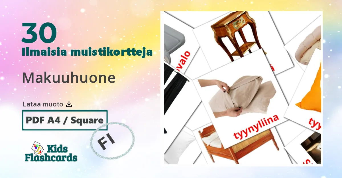 Makuuhuone – lasten kuvakortit valkovenäjänksi sanastoon