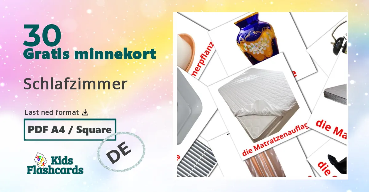 Schlafzimmer bildekort for barn på tysk