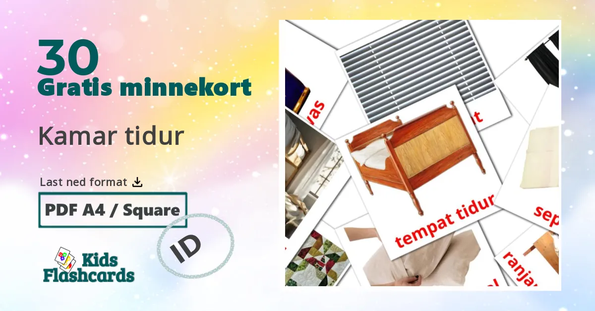 Kamar tidur bildekort for barn på indonesisk