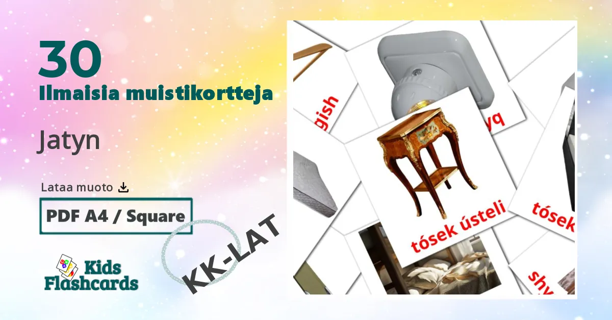 Jatyn – lasten kuvakortit kazakhksi(latina) sanastoon