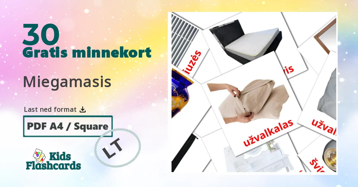 Miegamasis bildekort for barn på litauisk