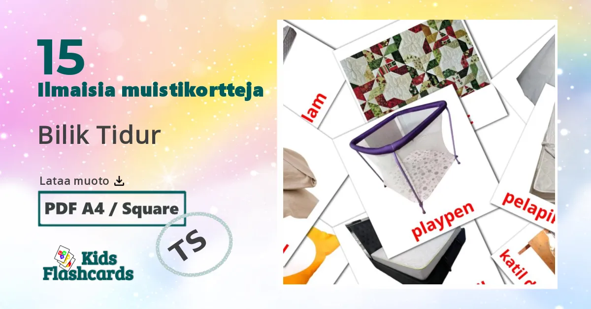Bilik Tidur – lasten kuvakortit malaijiksi sanastoon