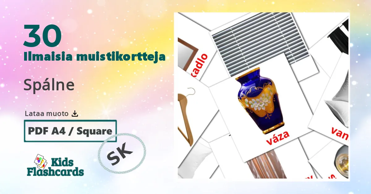 Spálne – lasten kuvakortit slovakianksi sanastoon