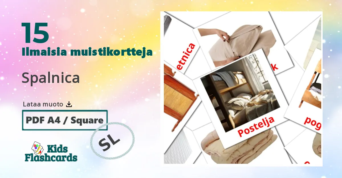 Spalnica – lasten kuvakortit slovenianksi sanastoon