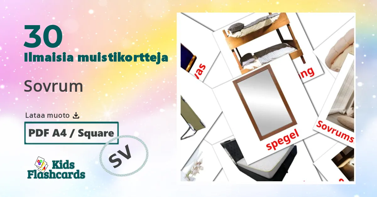 Makuuhuone lasten kuvakortit