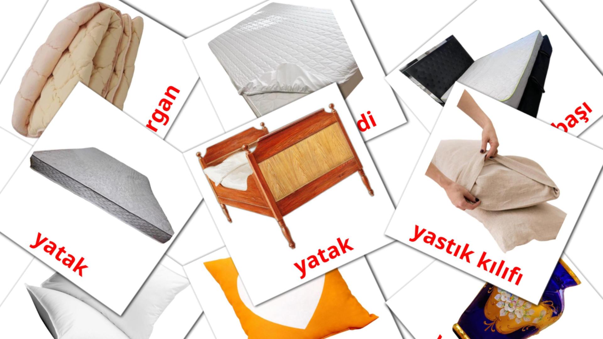 turco tarjetas de vocabulario en yatak odası