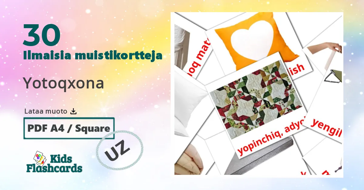 Yotoqxona – lasten kuvakortit uzbekkiksi sanastoon