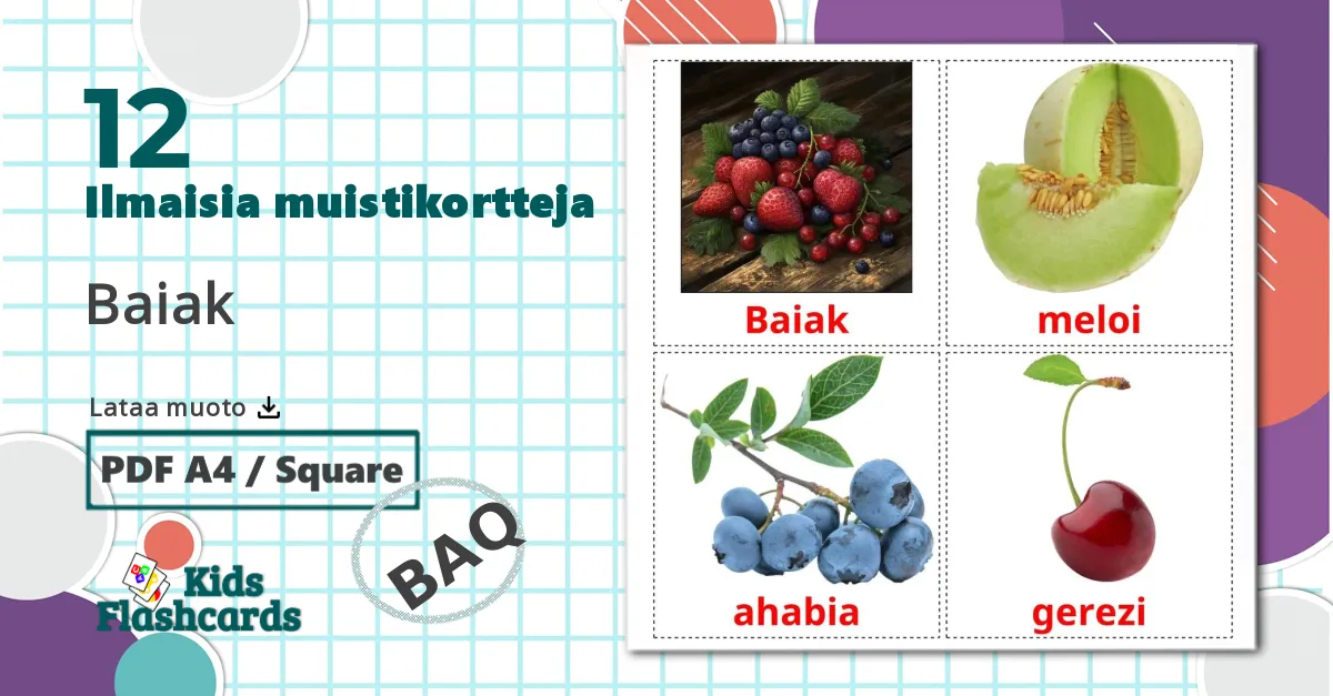 12 Baiak lasten kuvakortit