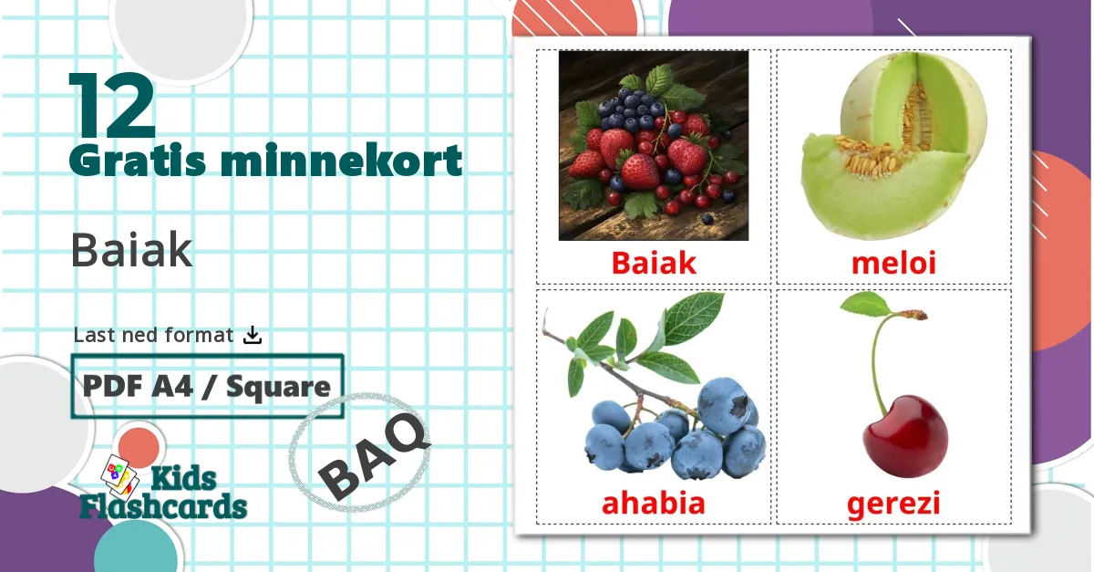 12 Baiak billedkort for børn