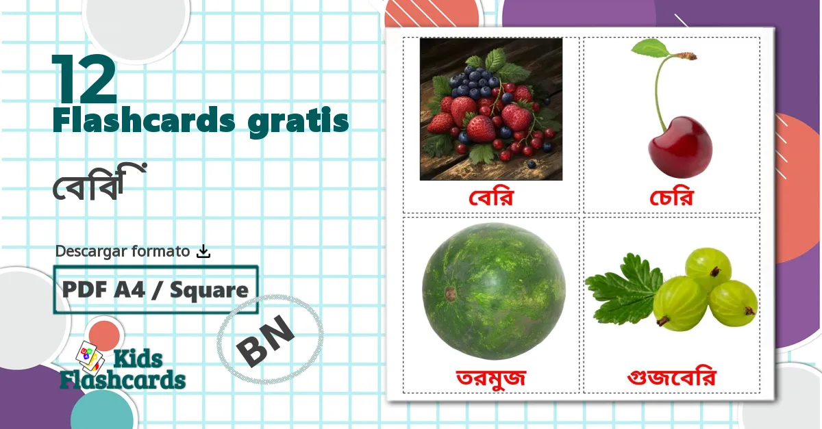 12 tarjetas didacticas de বেরি