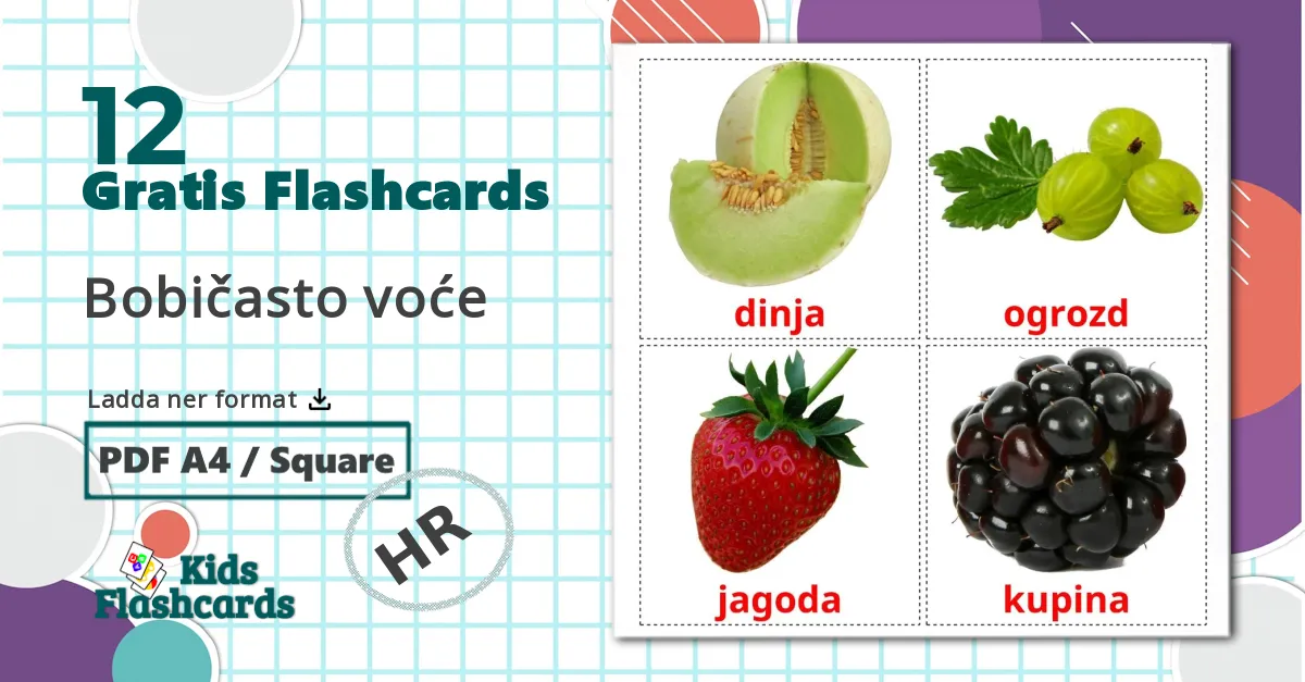 12 Bobičasto voće bildkort för barn