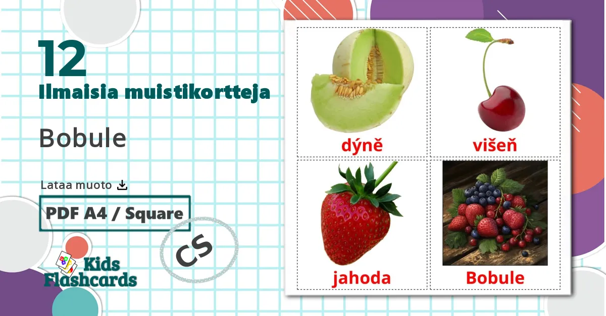 12 Bobule lasten kuvakortit