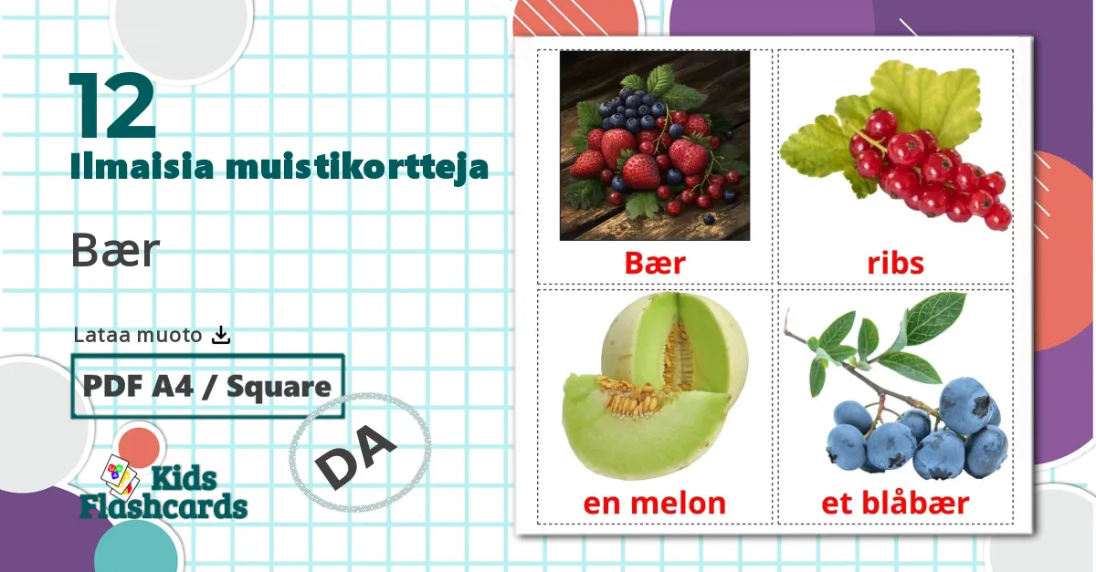 12 Bær lasten kuvakortit