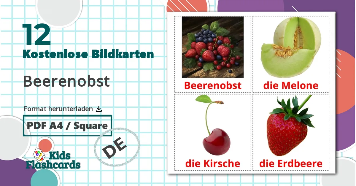 12 Bildkarten für Beerenobst