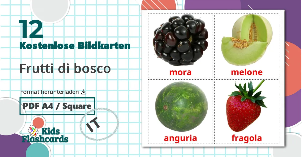 12 Bildkarten für Frutti di bosco