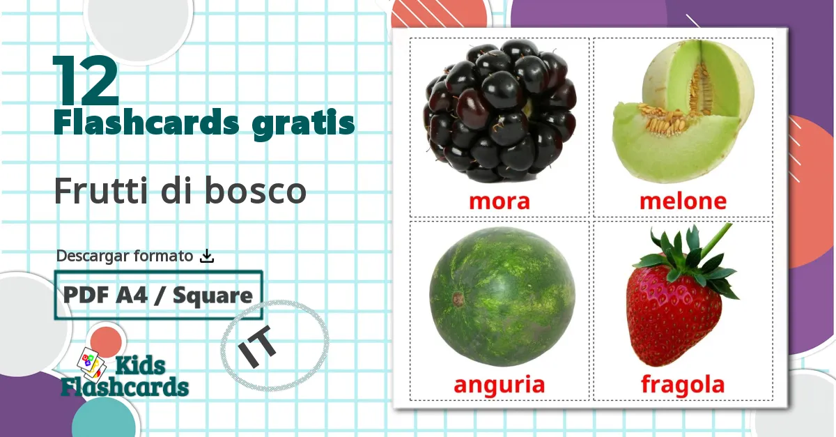 12 tarjetas didacticas de Frutti di bosco