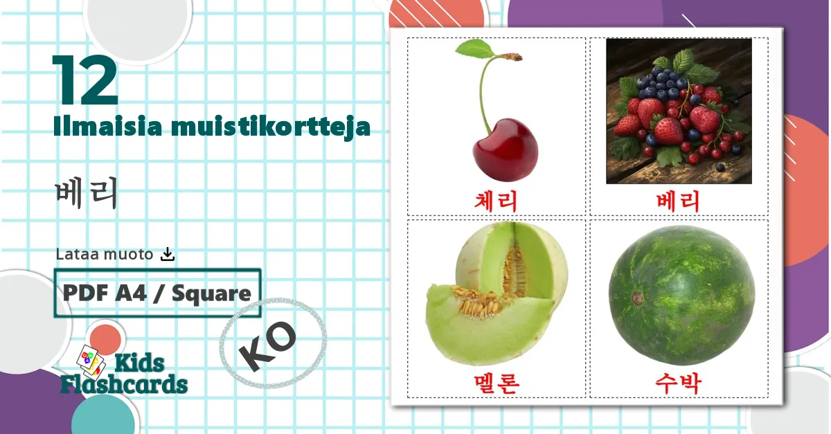 12 베리 lasten kuvakortit