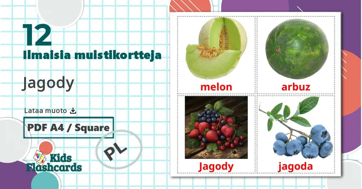 12 Jagody lasten kuvakortit