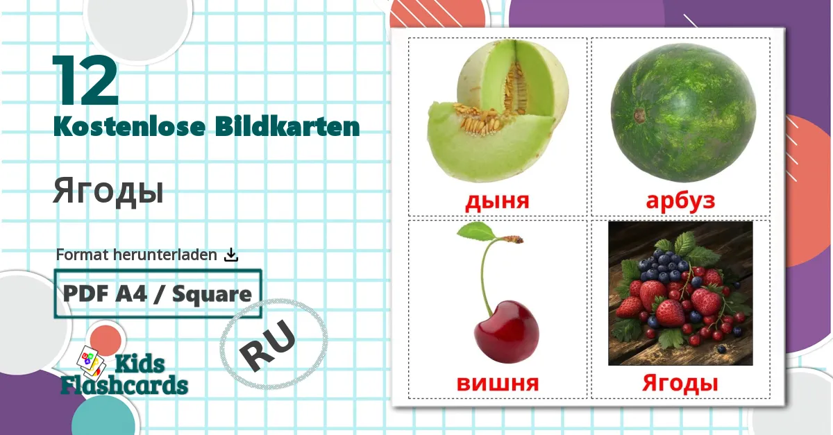 12 Bildkarten für Ягоды