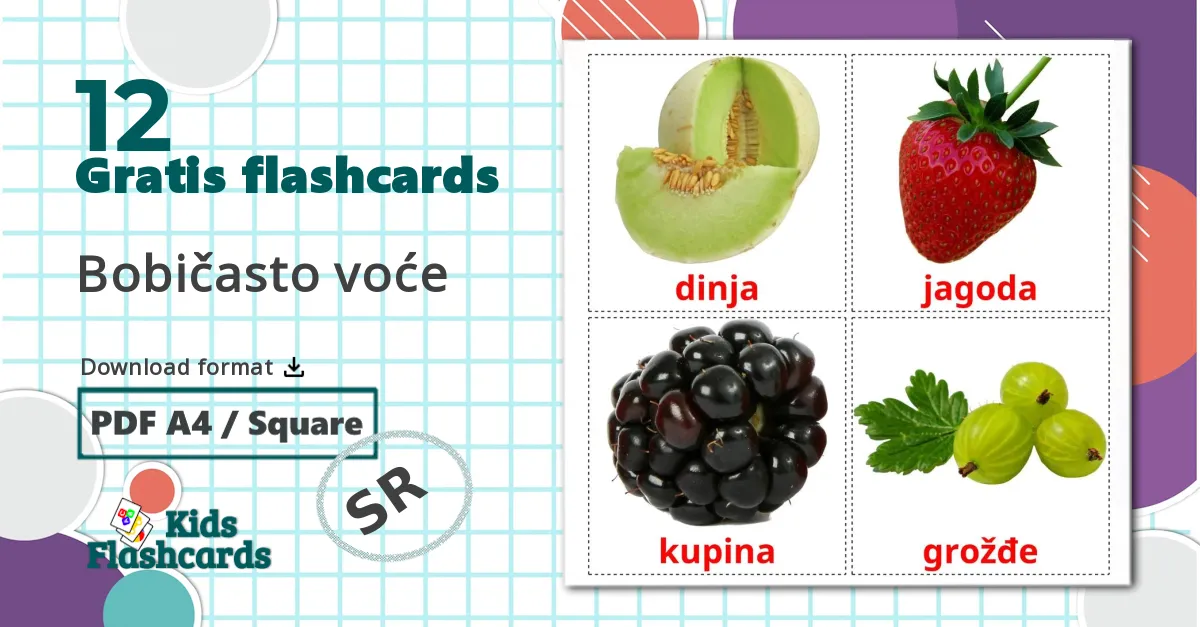 12 Bobičasto voće billedkort for børn