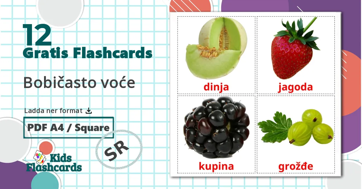 12 Bobičasto voće bildkort för barn