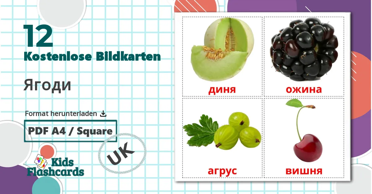 12 Bildkarten für Ягоди