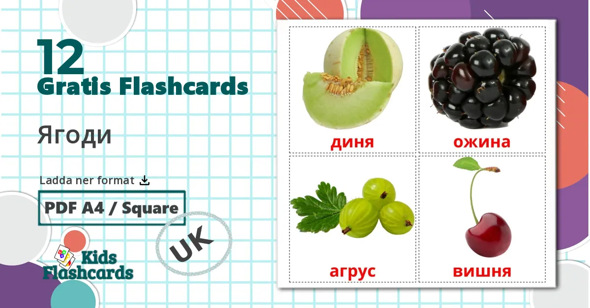 12 Ягоди  bildkort för barn
