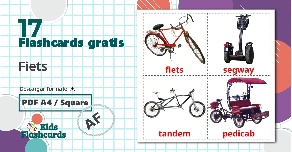 Transporte en Bicicleta - tarjetas de vocabulario en afrikáans