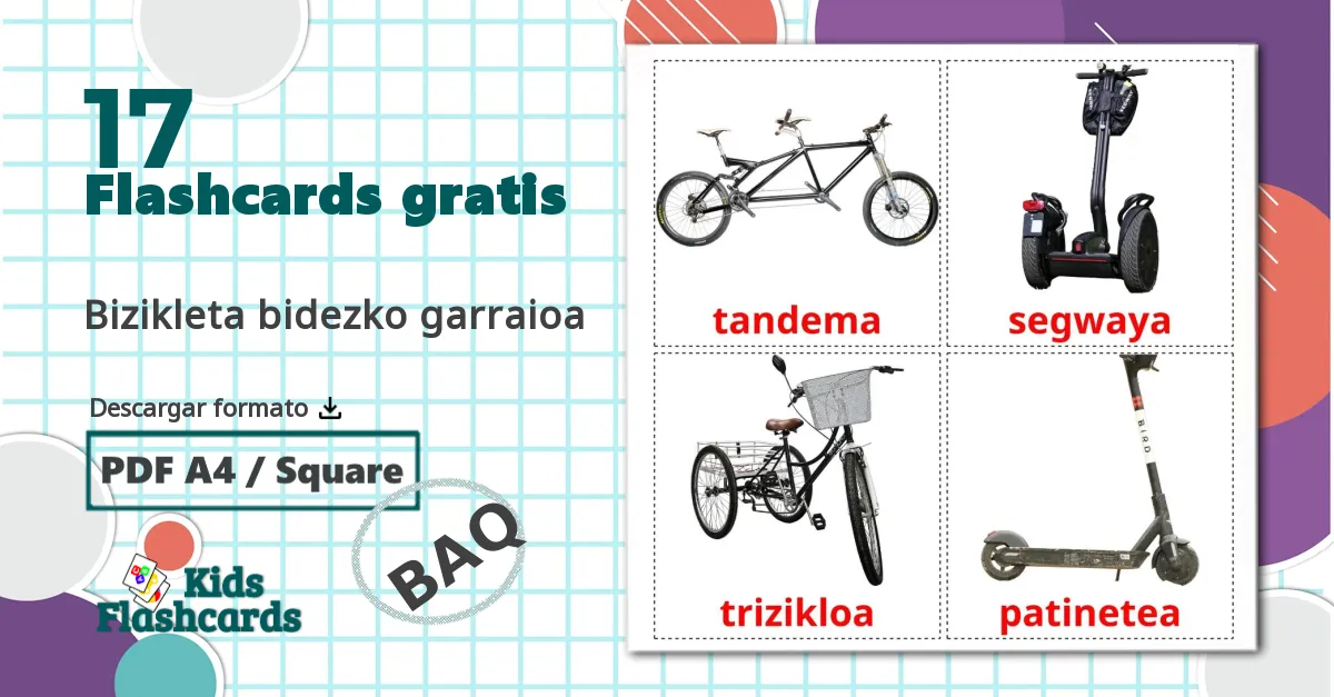 17 tarjetas didacticas de Bizikleta bidezko garraioa