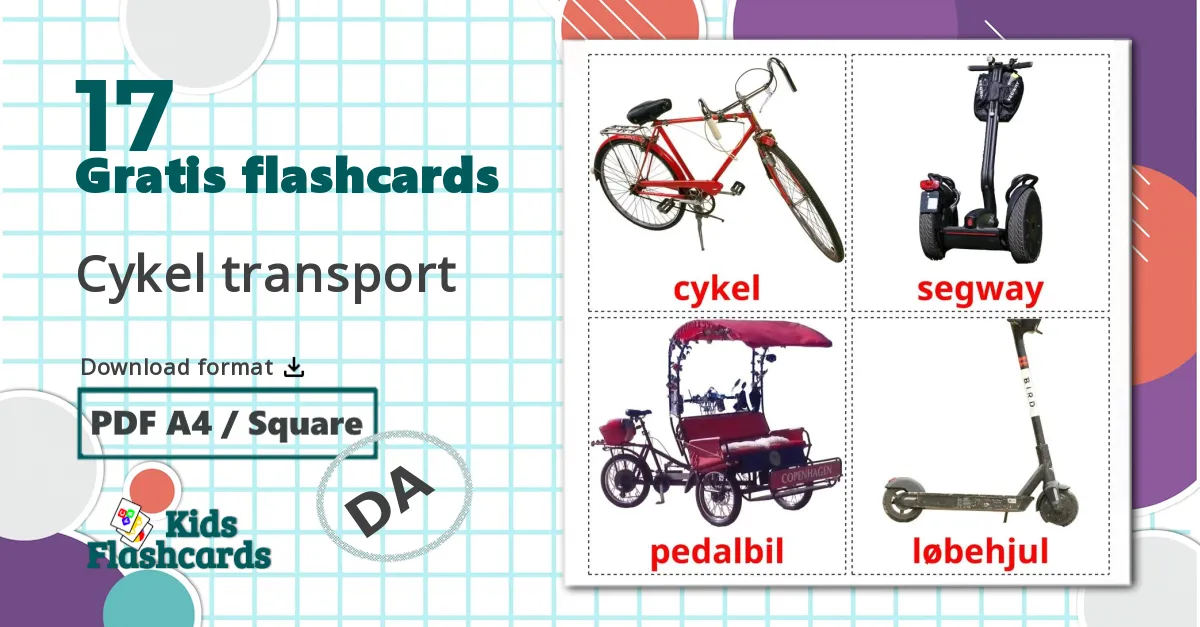 17 Cykel transport billedkort for børn