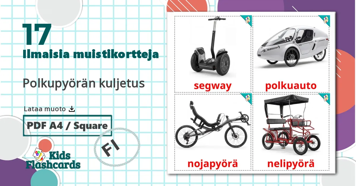 17 Polkupyörän kuljetus lasten kuvakortit